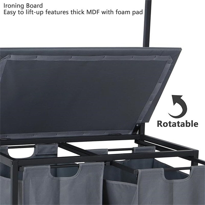 Laundry Sorter with Ironing Board Heavy Duty 2 Section Rolling - 19.48"L x 29"W x 67"H