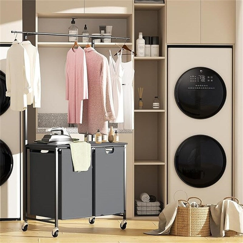 Laundry Sorter with Ironing Board Heavy Duty 2 Section Rolling - 19.48"L x 29"W x 67"H