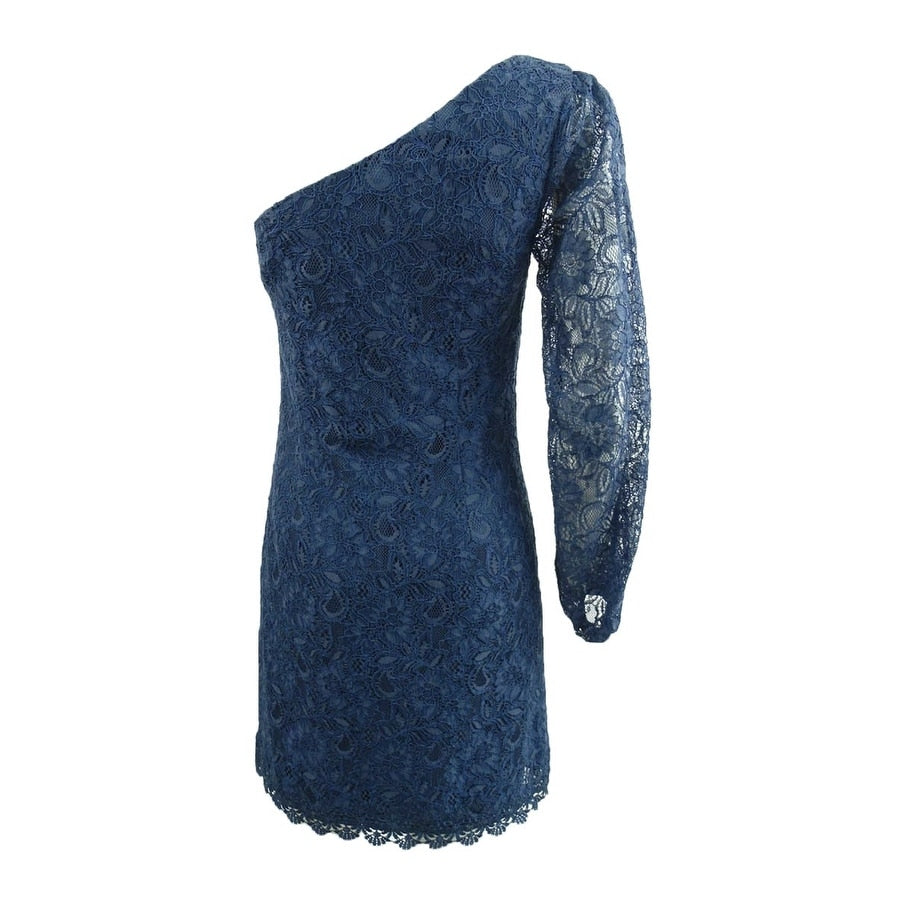 Laundry by Shelli Segal Women's One-Shoulder Lace Dress (2, Nite Sky)