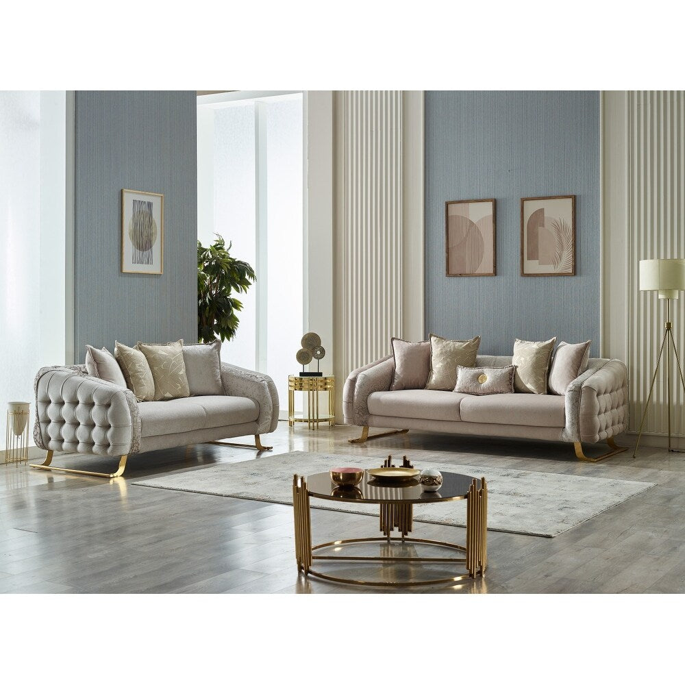 Laura 2-Pieces One Sofa One Loveseat Living Room Set, Metal Leg