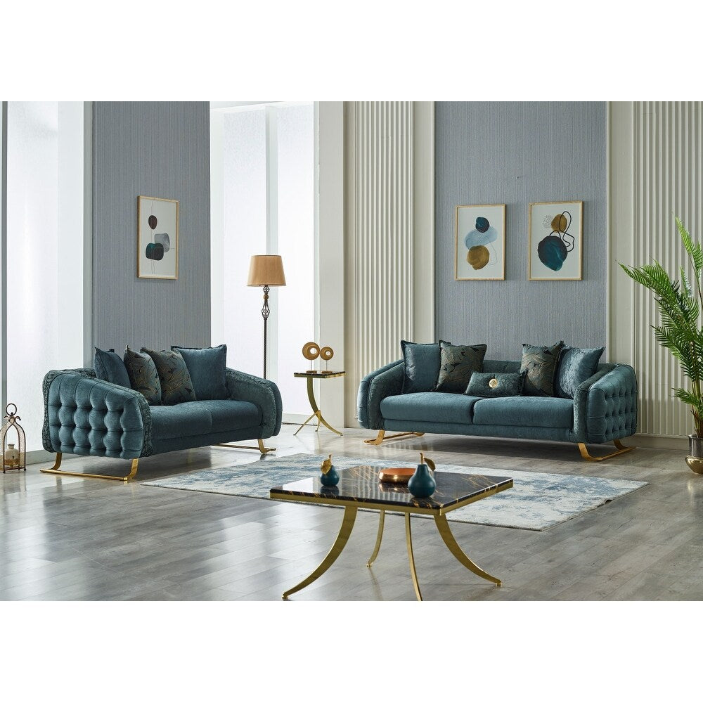Laura 2-Pieces One Sofa One Loveseat Living Room Set, Metal Leg