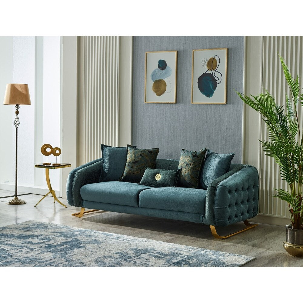 Laura 2-Pieces One Sofa One Loveseat Living Room Set, Metal Leg