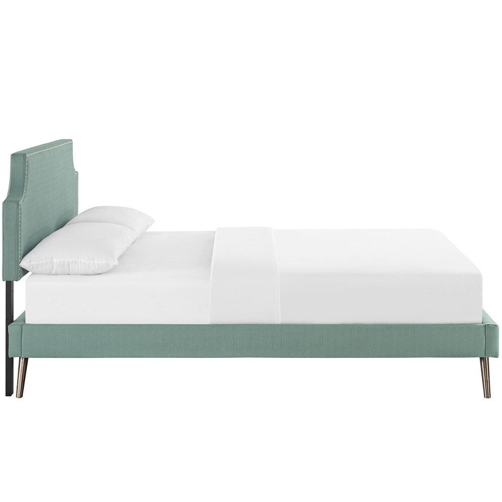 Laura Laguna Fabric Platform Bed with Round Splayed Legs