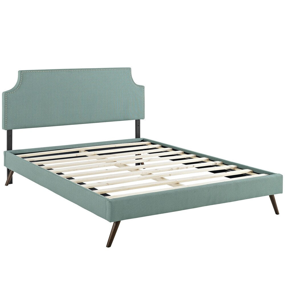 Laura Laguna Fabric Platform Bed with Round Splayed Legs