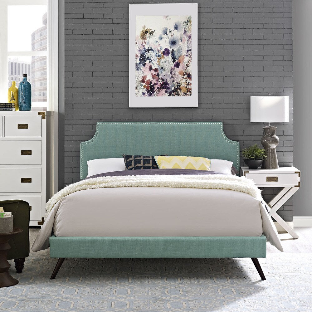 Laura Laguna Fabric Platform Bed with Round Splayed Legs