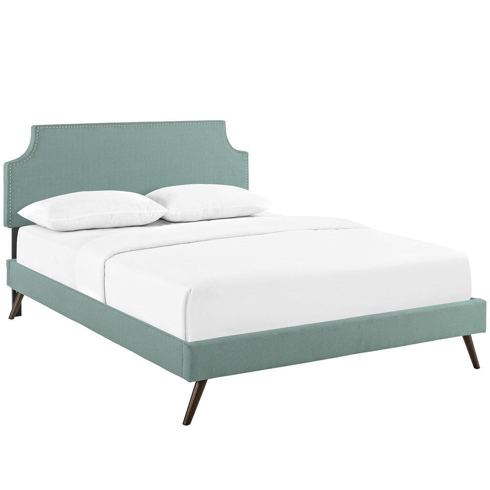 Laura Laguna Fabric Platform Bed with Round Splayed Legs