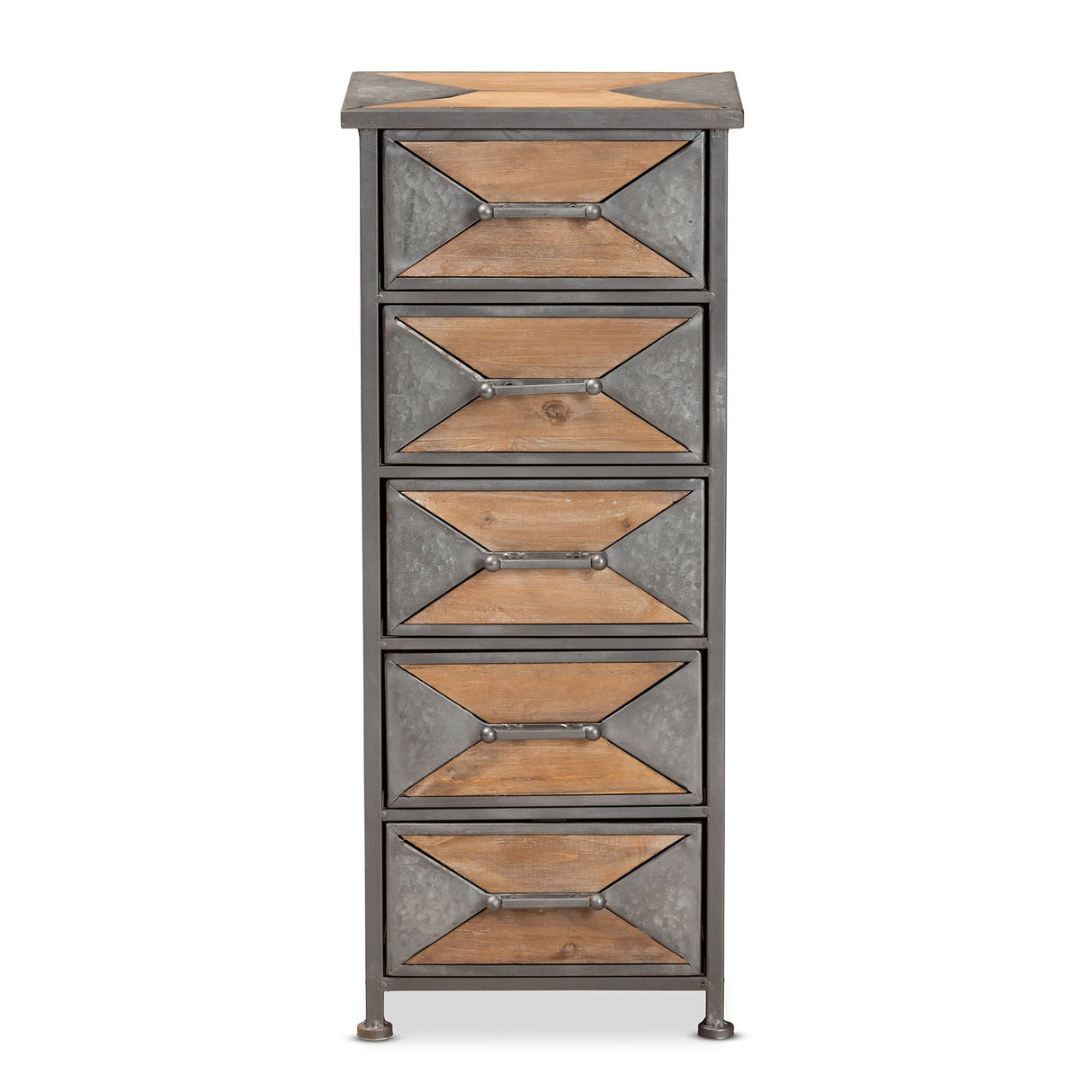 Laurel Grey Metal and Oak Brown Wood 5-Drawer Storage Cabinet