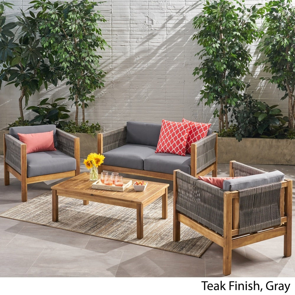 Laurel Modern Acacia Wood Outdoor 4-piece Chat Set by Christopher Knight Home