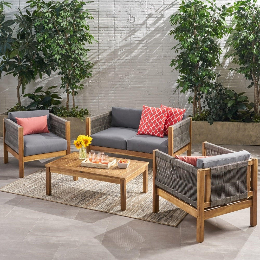Laurel Modern Acacia Wood Outdoor 4-piece Chat Set by Christopher Knight Home