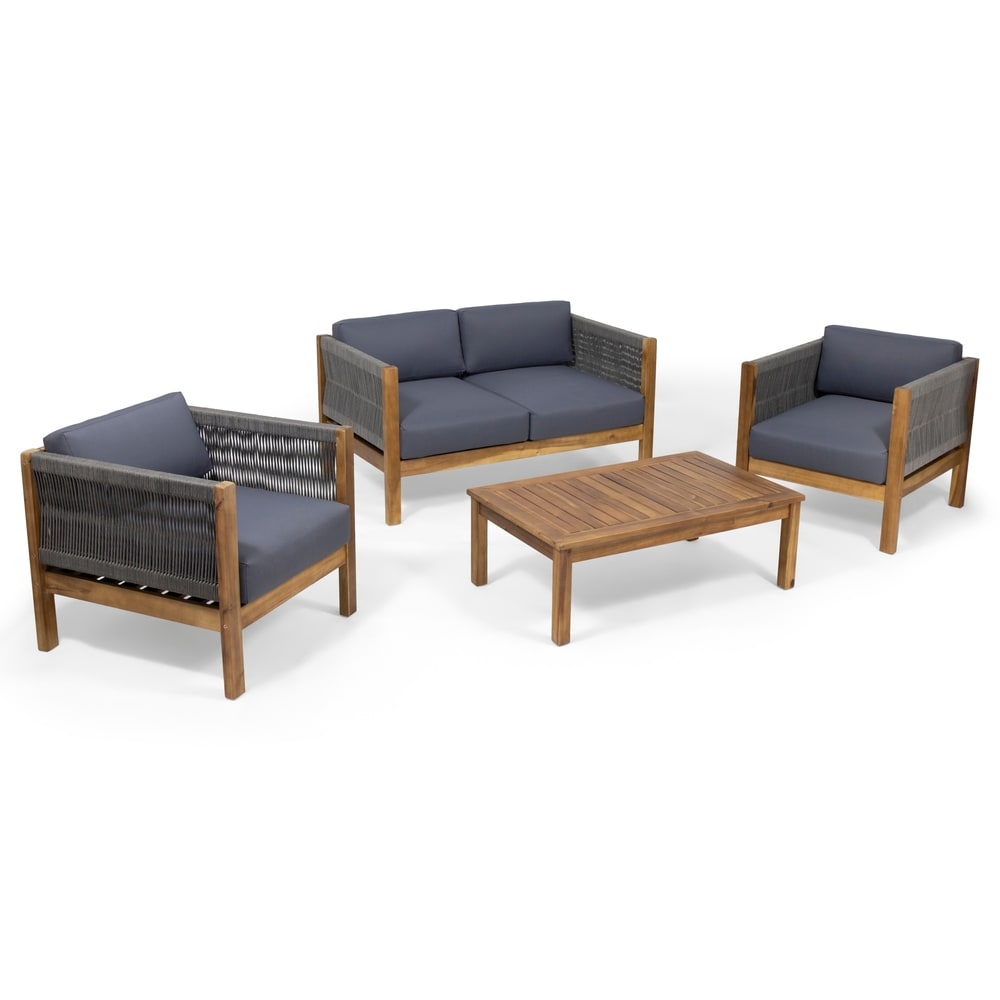 Laurel Modern Acacia Wood Outdoor 4-piece Chat Set by Christopher Knight Home