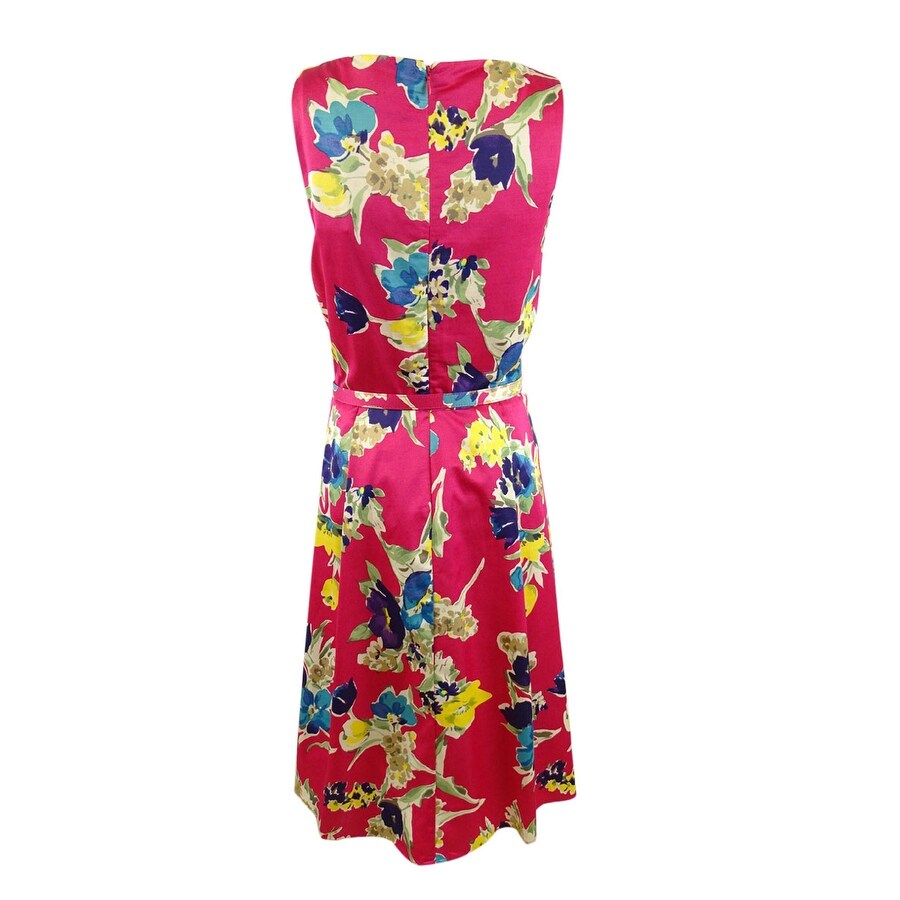 Lauren Ralph Lauren Women's Floral Belted Cocktail Dress (6, Pink Multi)