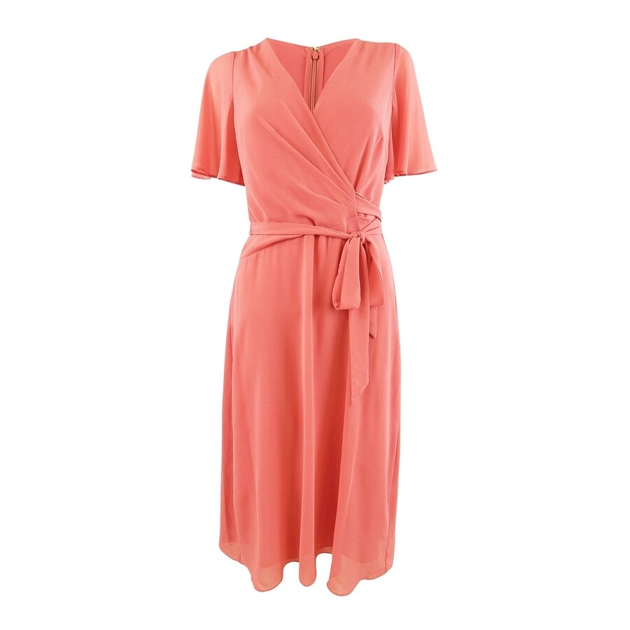 Lauren Ralph Lauren Women's Georgette Flutter-Sleeve Dress (10, Sky Red)