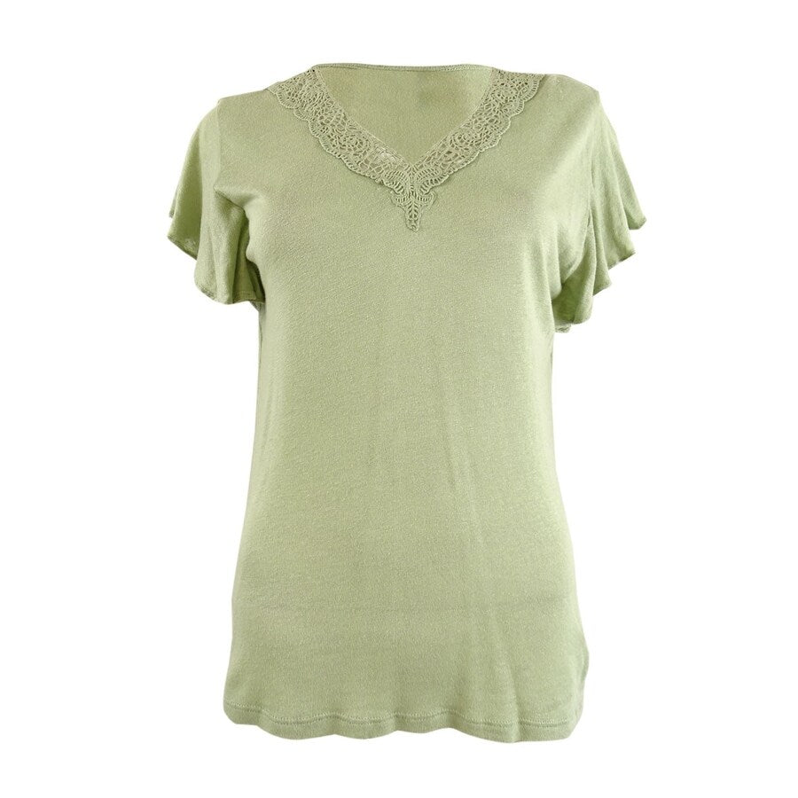 Lauren Ralph Lauren Women's Jersey Flutter-Sleeve T-Shirt (L, Ranch Sage)