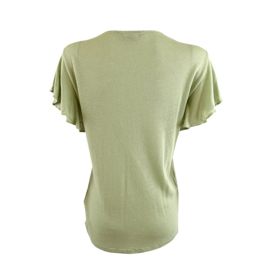 Lauren Ralph Lauren Women's Jersey Flutter-Sleeve T-Shirt (XXL, Ranch Sage)