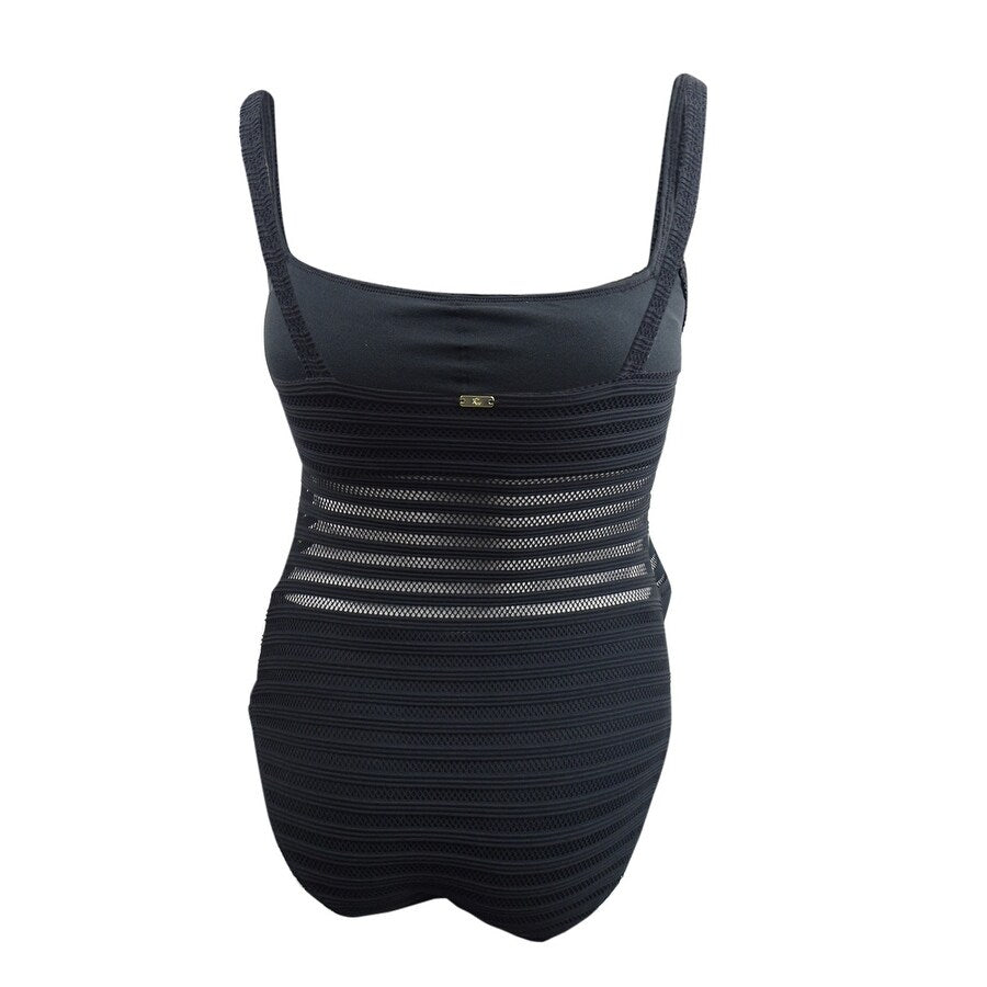 Lauren Ralph Lauren Women's Ottoman Mesh One-Piece Swimsuit (8, Black)