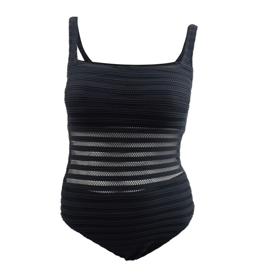 Lauren Ralph Lauren Women's Ottoman Mesh One-Piece Swimsuit (8, Black)