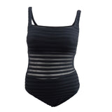 Lauren Ralph Lauren Women's Ottoman Mesh One-Piece Swimsuit (8, Black)