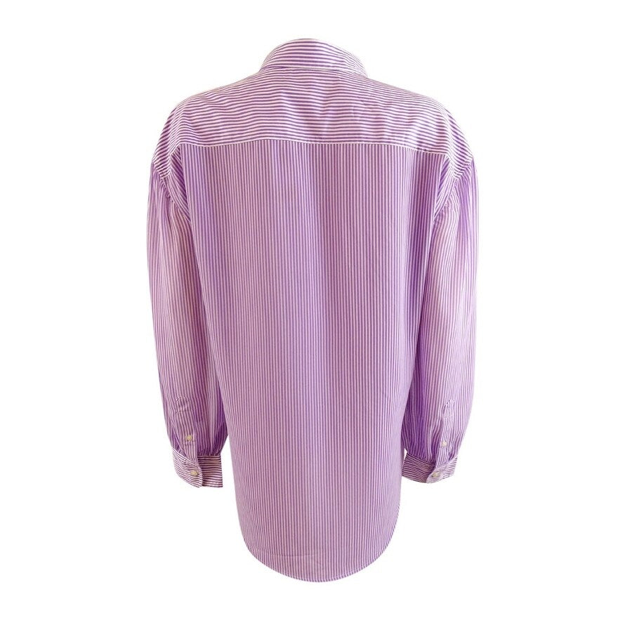 Lauren Ralph Lauren Women's Striped Broadcloth Shirt (M, Purple White)