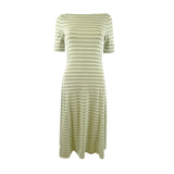 Lauren Ralph Lauren Women's Striped Stretch Cotton Midi Dress (XL, Sage/Cream)