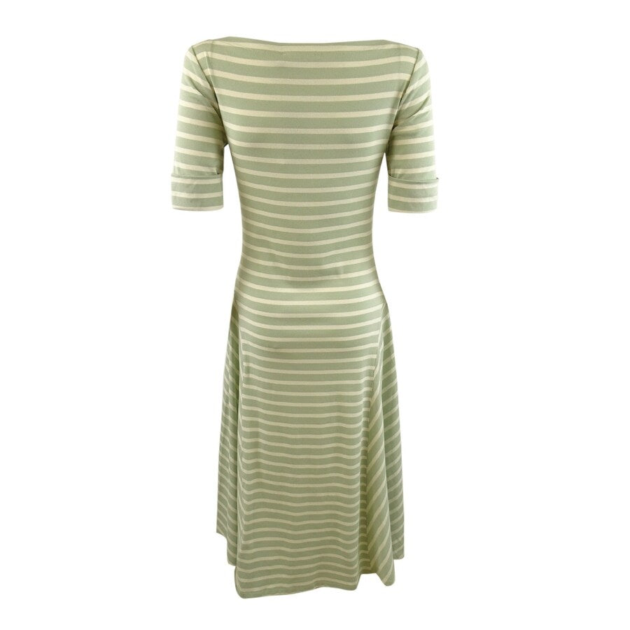 Lauren Ralph Lauren Women's Striped Stretch Cotton Midi Dress (XL, Sage/Cream)