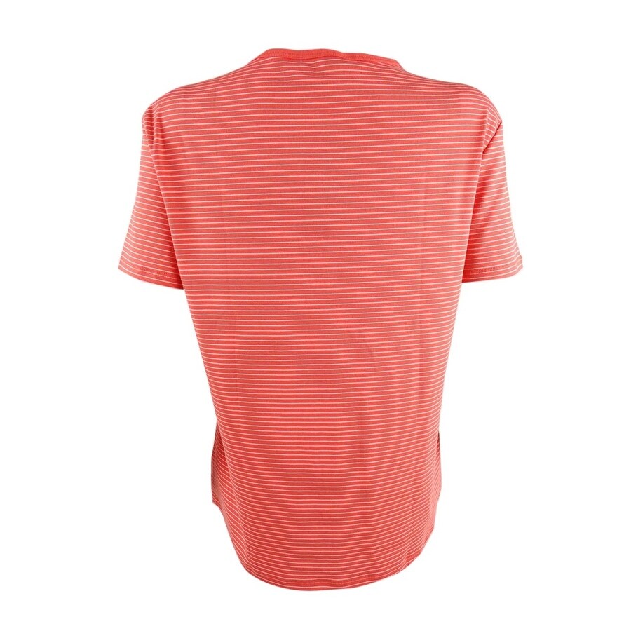 Lauren Ralph Lauren Women's Striped Stretch Cotton T-Shirt (XL, Orange/Cream)