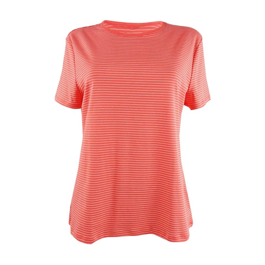 Lauren Ralph Lauren Women's Striped Stretch Cotton T-Shirt (XL, Orange/Cream)