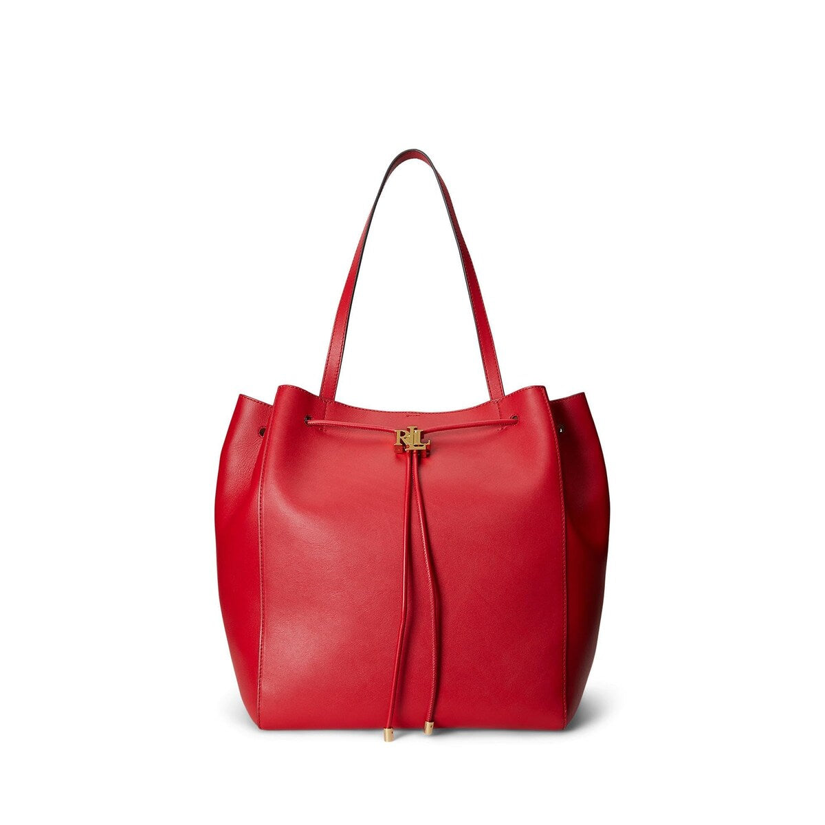 Lauren Ralph Lauren Womens Leather Medium Andie Drawstring Tote Martin Red