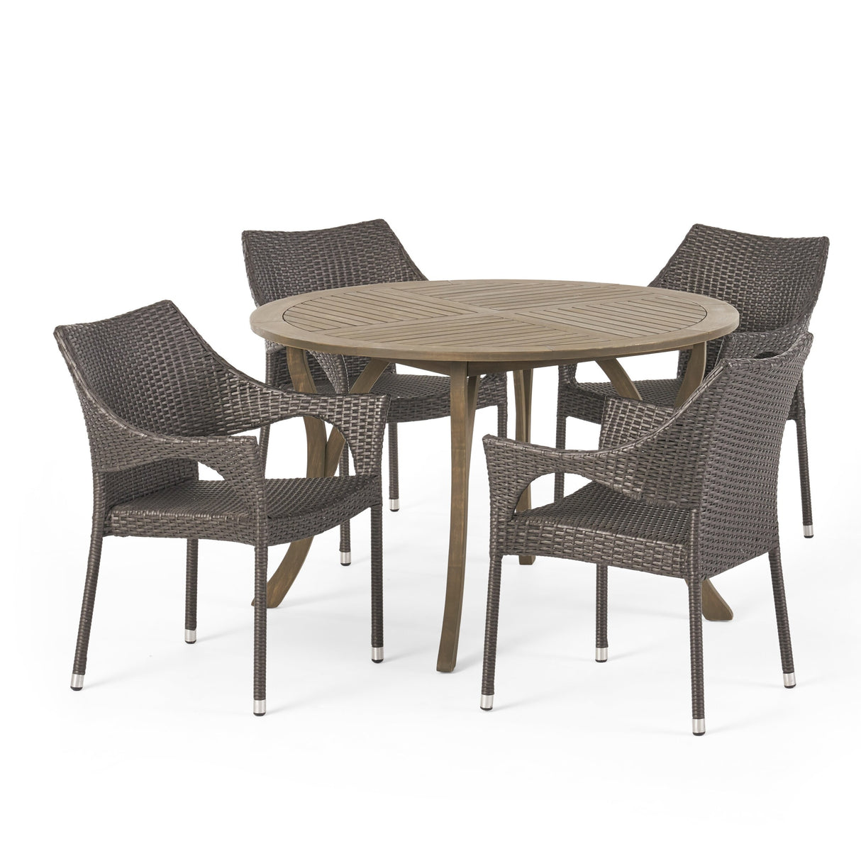 Laurent Outdoor 5 Piece Acacia Wood and Wicker Dining Set by Christopher Knight Home
