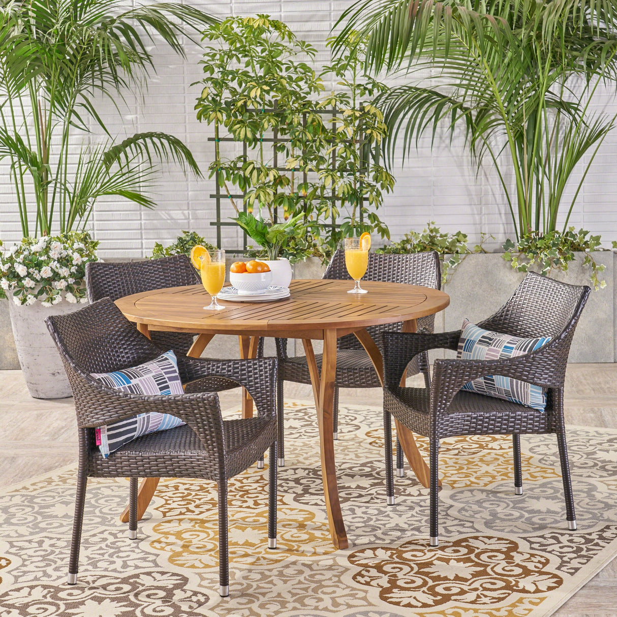 Laurent Outdoor 5 Piece Acacia Wood and Wicker Dining Set by Christopher Knight Home