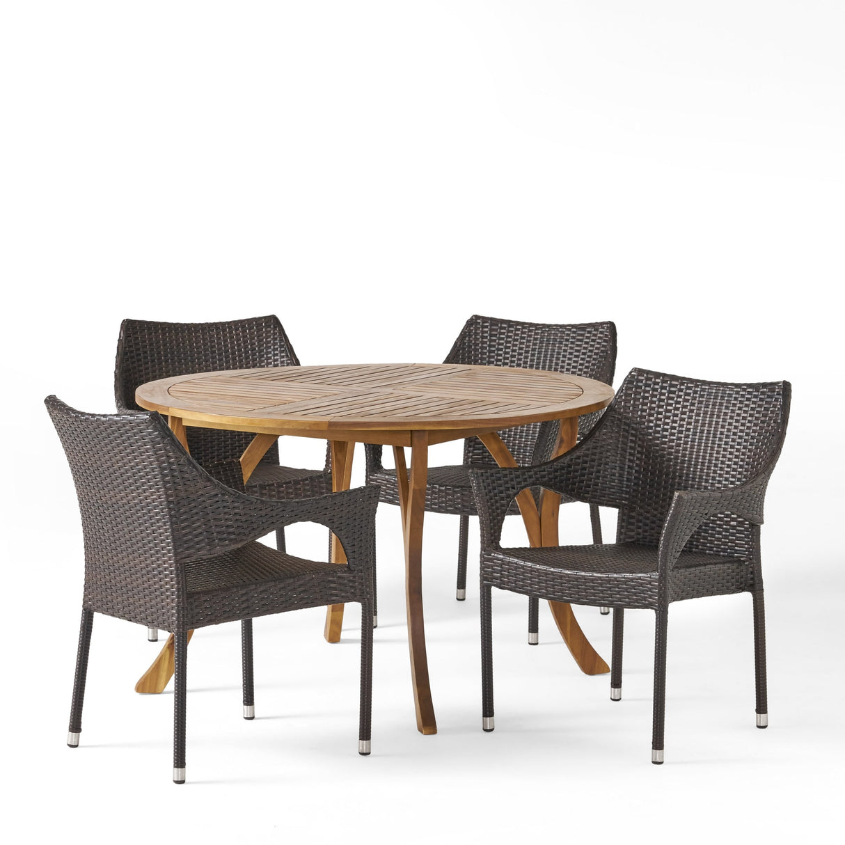 Laurent Outdoor 5 Piece Acacia Wood and Wicker Dining Set by Christopher Knight Home