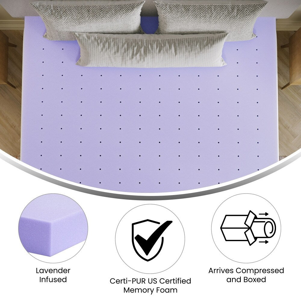 Lavender Infused Memory Foam Mattress Topper with Ventilated Design - Purple