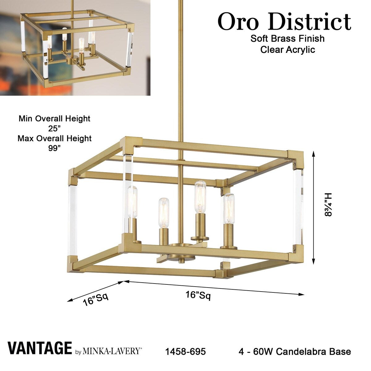 Lavery Oro District Soft Brass With Acrylic 1 Light Pendant