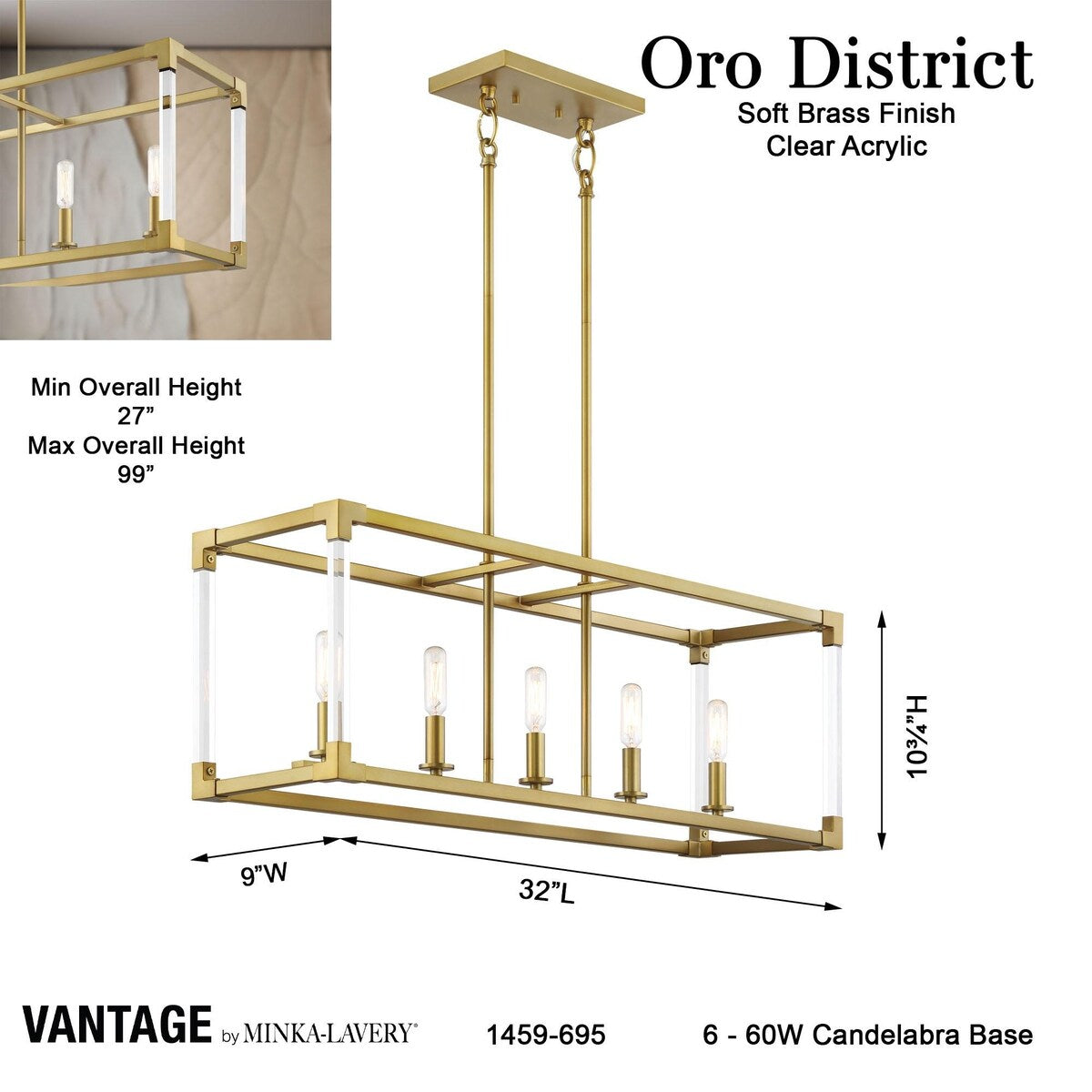 Lavery Oro District Soft Brass With Acrylic 1 Light Pendant