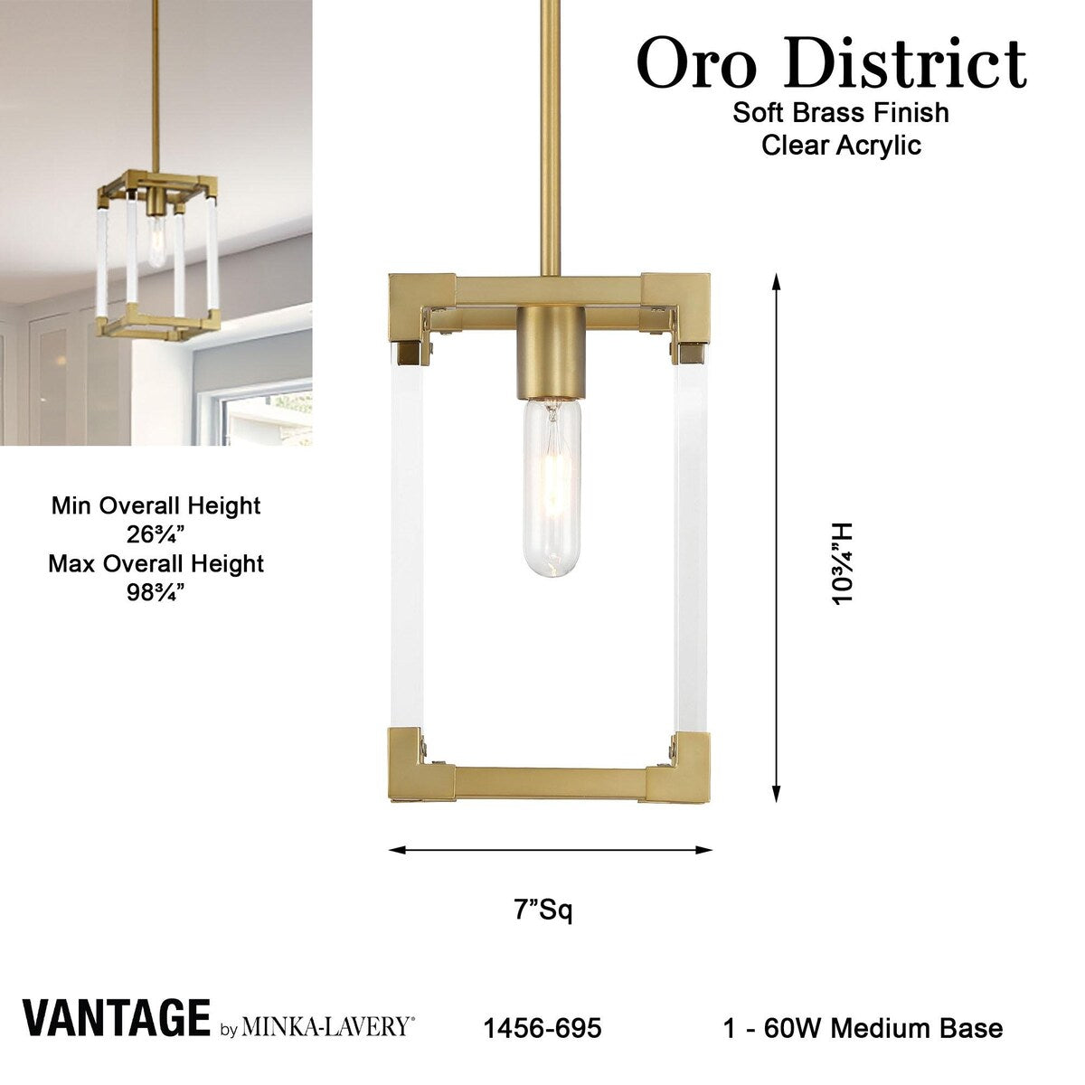 Lavery Oro District Soft Brass With Acrylic 1 Light Pendant