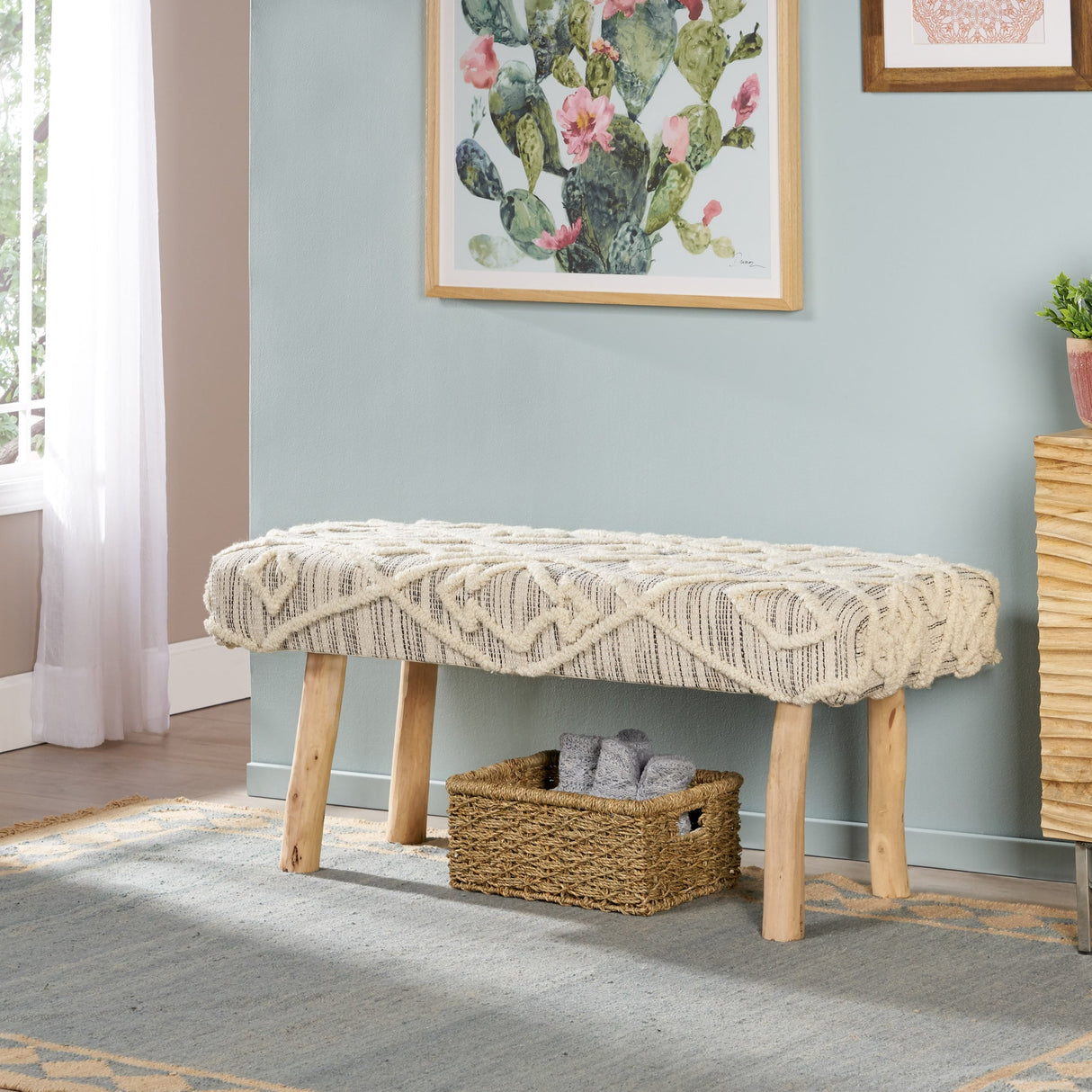 Laveta Handmade Boho Wool and Cotton Bench by Christopher Knight Home