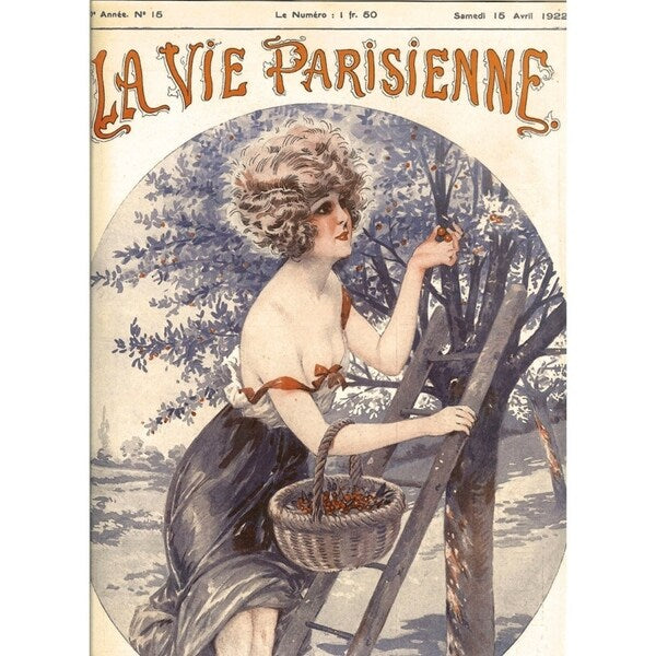 Lavie Parisenne Cherry Picking-VINAPP116914 Print 17"x12.25" by Vintage Apple Collection