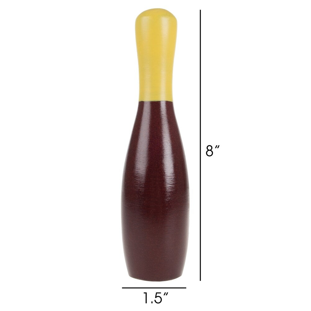 Lawn Bowling Game-English Skittles Set–10 Wooden Pins, 3 Balls, and Mesh Bag by Hey! Play! (9 Inch) - Brown - 9 Inches