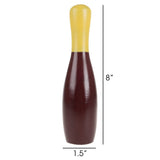 Lawn Bowling Game-English Skittles Set–10 Wooden Pins, 3 Balls, and Mesh Bag by Hey! Play! (9 Inch) - Brown - 9 Inches