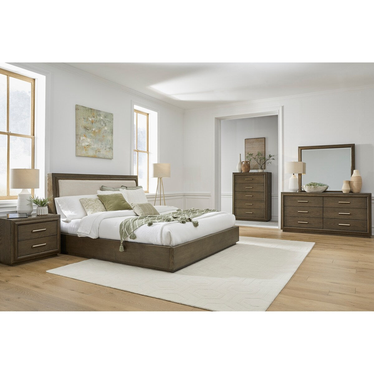 Lawson Linen Upholstered Wood Platform Bed in Big Bear Brown