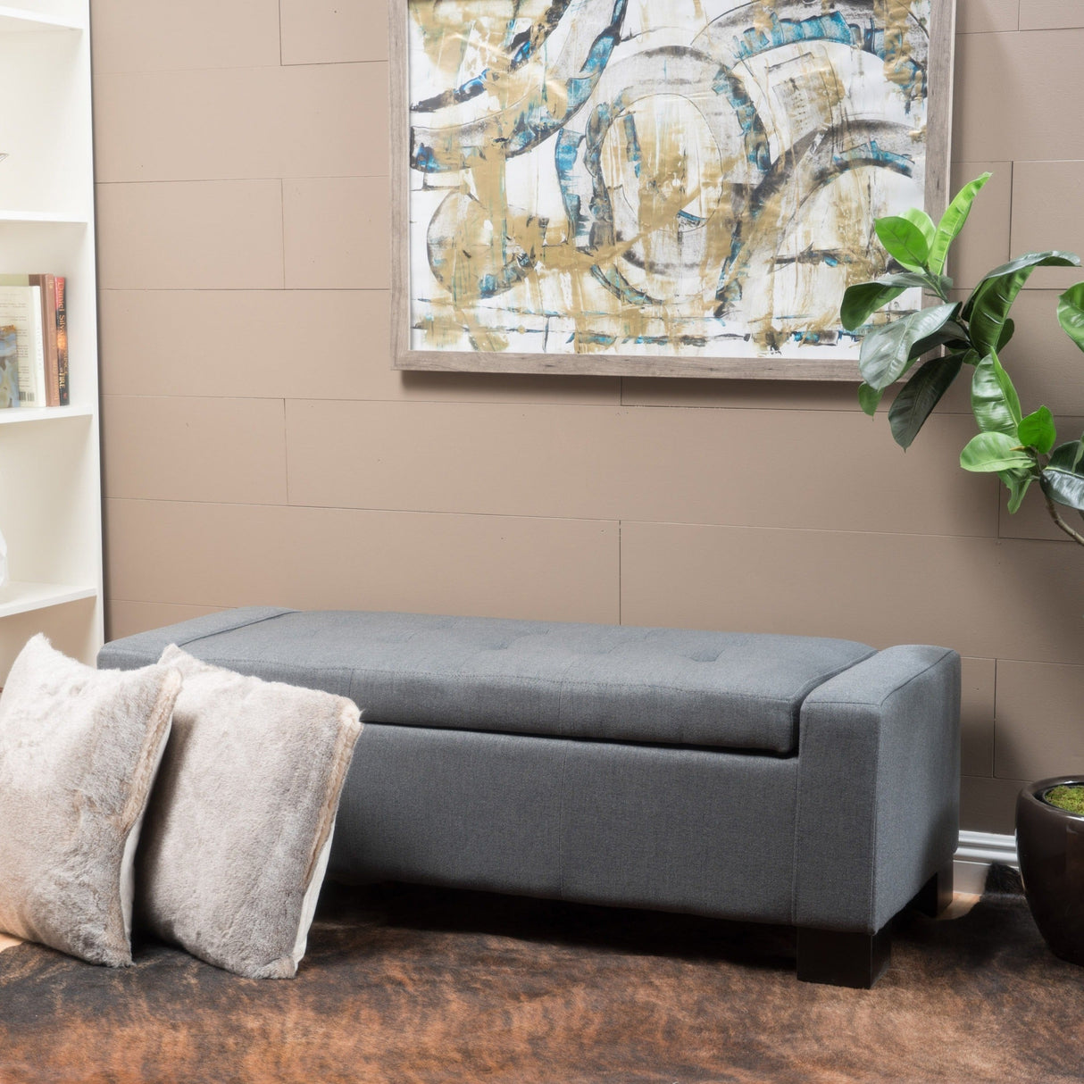 Christopher Knight Home Lawton Fabric Storage Ottoman Bench