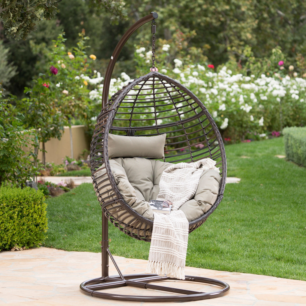 Layla Outdoor Hanging Wicker Basket Chair by Christopher Knight Home - 400 lb limit