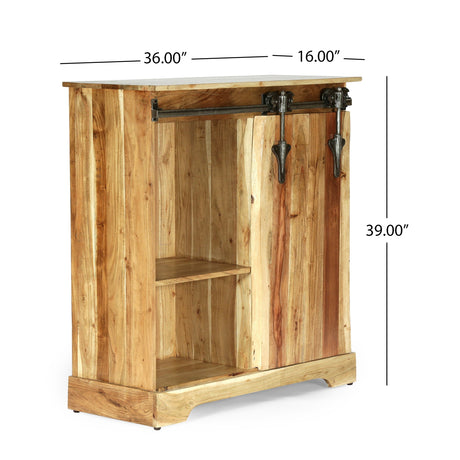 Laymon Modern Industrial Handcrafted Acacia Wood Live Edge Cabinet with Sliding Door by Christopher Knight Home