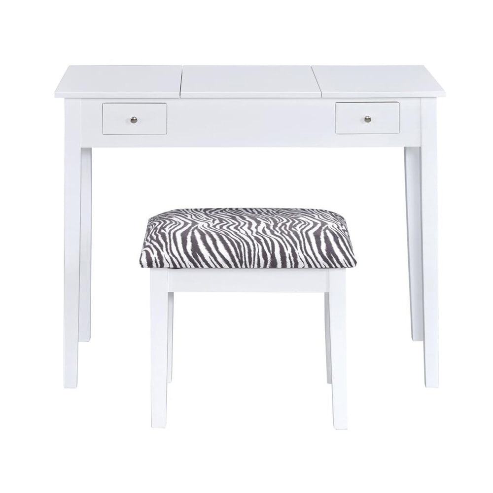 Layne White and Zebra 2-piece Vanity Set with Flip-top Mirror