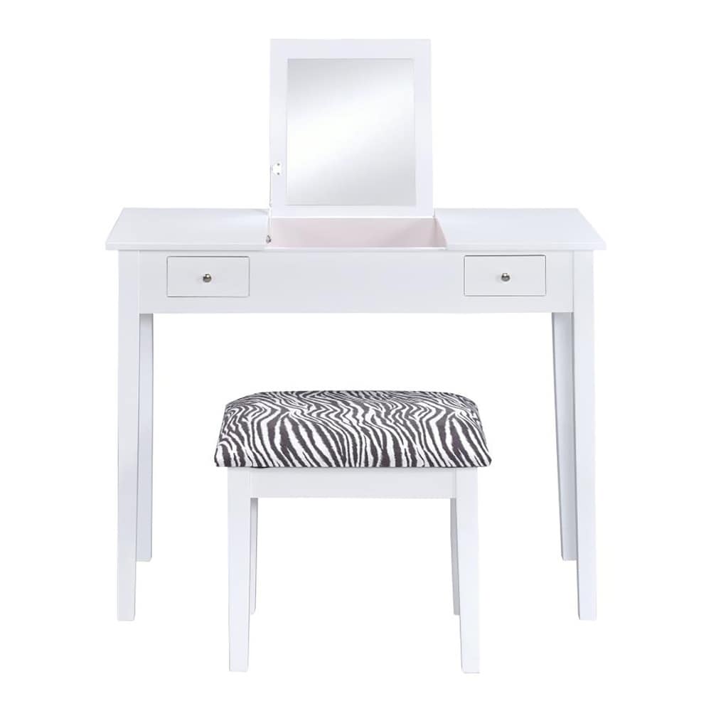 Layne White and Zebra 2-piece Vanity Set with Flip-top Mirror