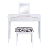 Layne White and Zebra 2-piece Vanity Set with Flip-top Mirror