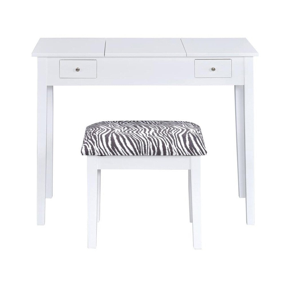 Layne White and Zebra 2-piece Vanity Set with Flip-top Mirror