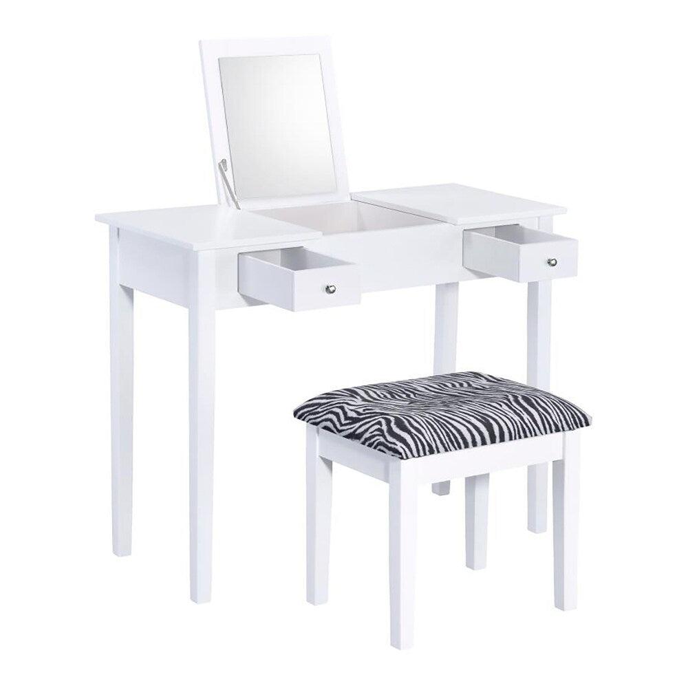 Layne White and Zebra 2-piece Vanity Set with Flip-top Mirror