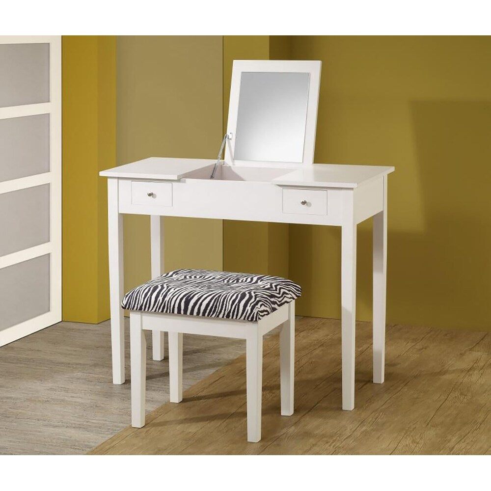 Layne White and Zebra 2-piece Vanity Set with Flip-top Mirror
