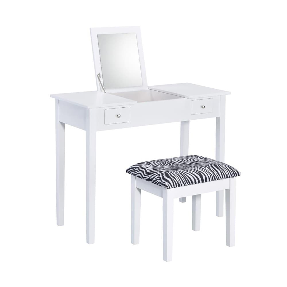 Layne White and Zebra 2-piece Vanity Set with Flip-top Mirror