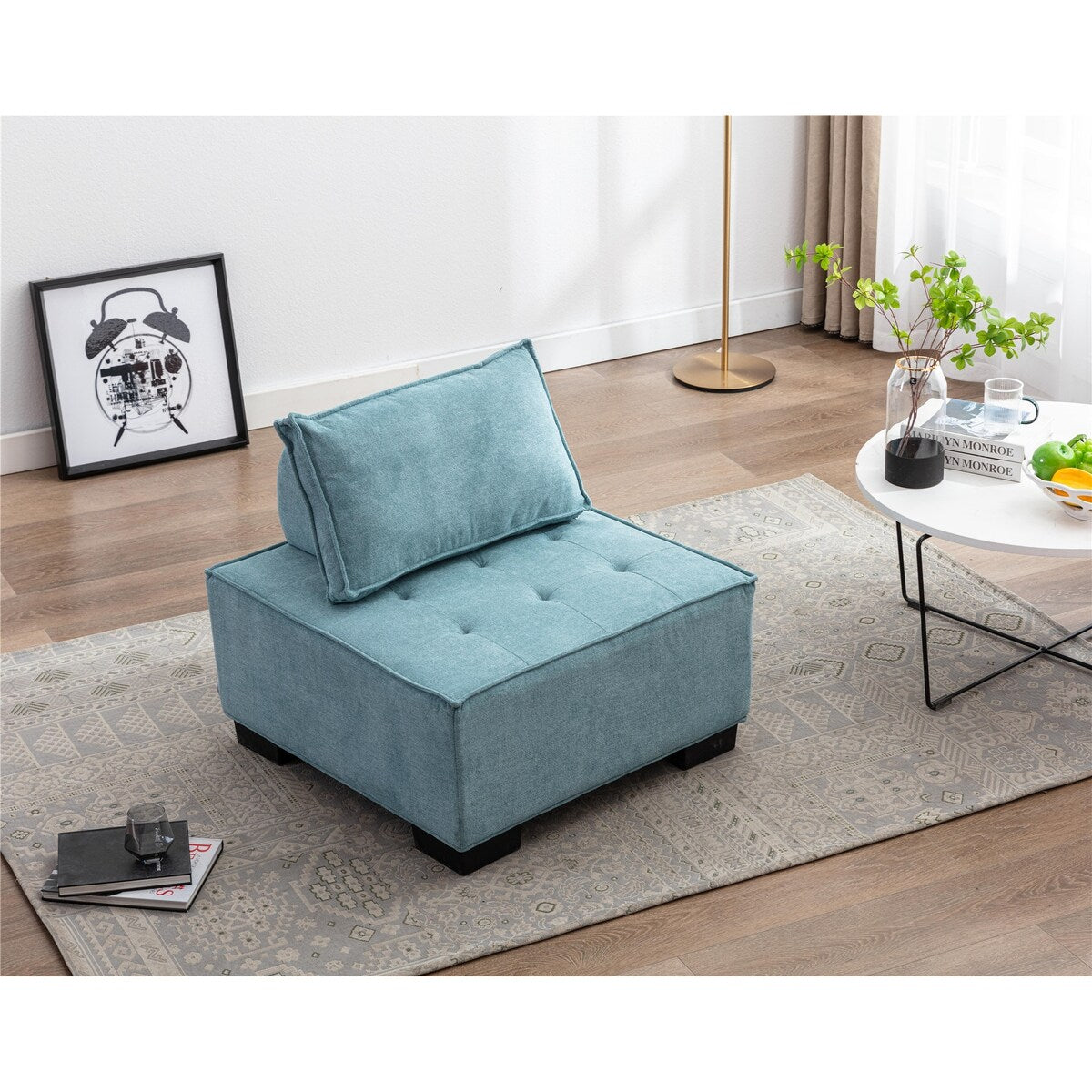 Lazy Chair Ottoman with Pillow and Solid Wood Frame,Mint Green